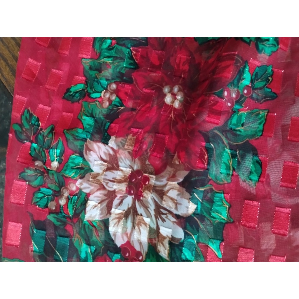 Women's Sheer Checkered Poinsettia Floral Christmas Scarf 12.5" X 58" Nice - Picture 7 of 8